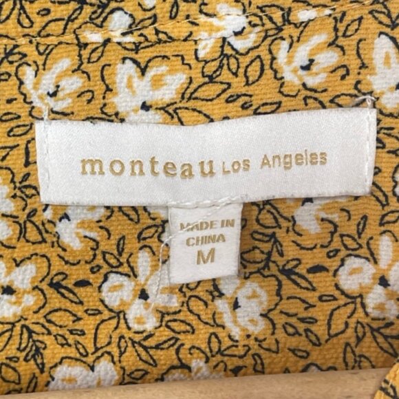 MONTEAU | Mustard Yellow Short Sleeve Floral Knee Length Dress | Size M - Picture 7 of 10